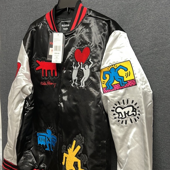 NWT - Reason Men’s Embroidery Patchwork Satin Varsity Jacket - Size Large - Picture 6 of 13